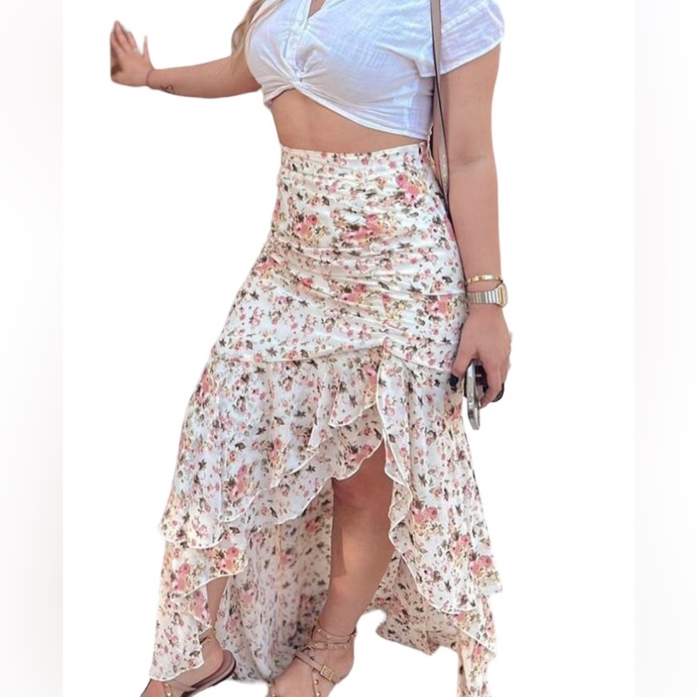 Women floral print maxi skirt set
